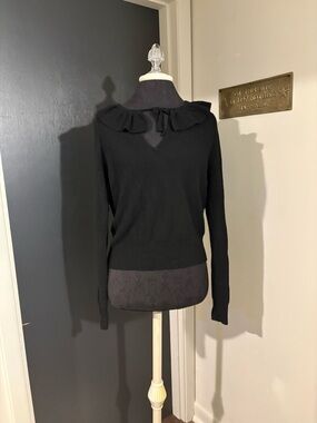 Madewell Black Merino Wool Alpaca Blend Sweater with Ruffle Collar